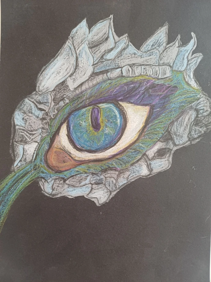 Getekend oog op zwart papier
