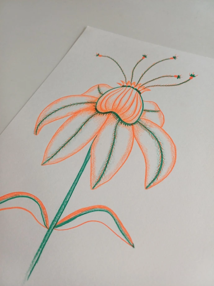 Getekende Geel Oranje Bloem